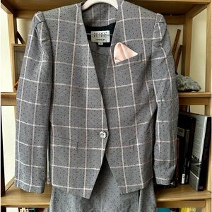 Vintage Checkered Blazer Skirt Suit Set
